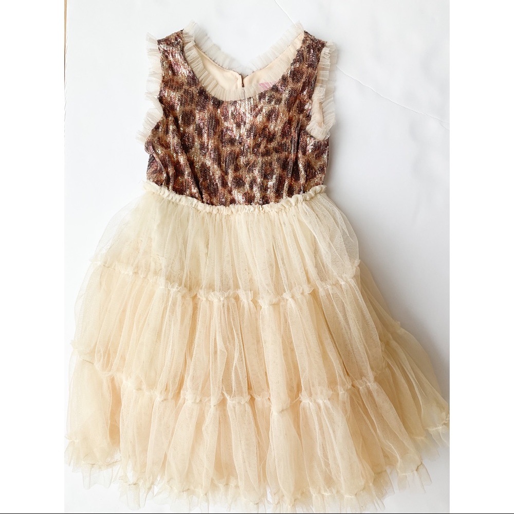 Le Pink (Little Mass) 4T Cream Tulle  with Sparkly animal print Dress